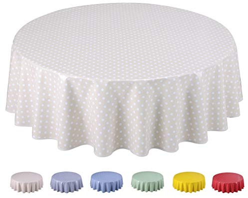 Home Direct Nappe Toile cirée PVC Ronde 160 cm Petit Pois Beige
