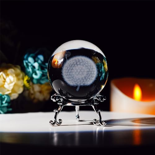 60mm 3D Dandelion Crystal Ball Paperweight With Stand Gift For Women Mom