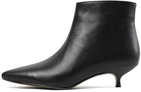 Lutalica W Moda Mujer Encaje Mat Cuero Cremallera Comodidad Bajo Gatita Vestido De Tacón Botines, Negro , 42 EU