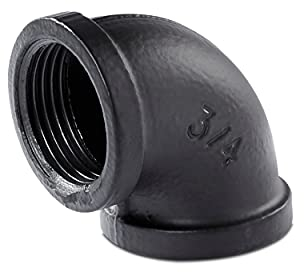 pamo Temperguss Fitting Winkel 90 Grad - 3/4 Zoll für DIY Kleiderstange im Industrial Loft Design | 90°-Winkel| pulverbeschichtet Wasserrohr in schwarz für Do-It-Yourself Garderobe/Kleiderschrank