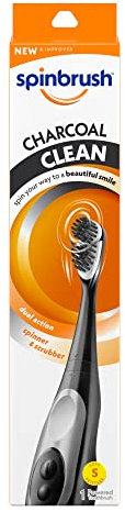 Spinbrush Charcoal Clean Electric Toothbrush Battery Operated Soft Bristles with Charcoal, Pack of 1