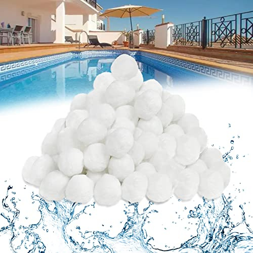 YRHome Filterbollar för sandfiltersystem, 1 400 g filterbollar, kan ersätta 50 kg filtersand, lämplig för poolfilter poolfiltersystem, poolrengöring tillbehör, vit, återanvändbar (1 400 g)