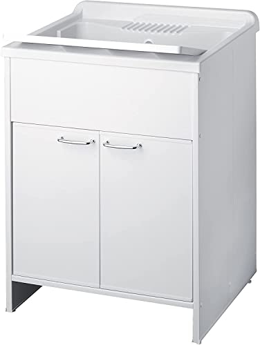 Negrari 9002KAM Lavadero con Mueble de Exterior/Interior, Resina PVC 2 Puertas 60 x 50 x 85 cm, Cloruro de polivinilo Plástico, Color Blanco, M, 12000 Unidades