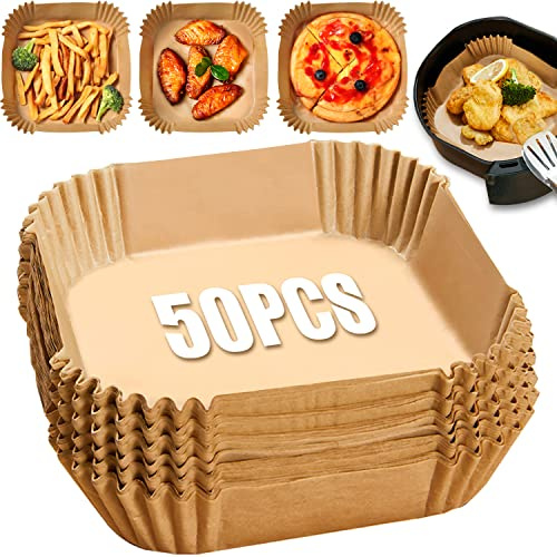 TEEUCNY Carta Forno per Friggitrice ad Aria, Carta Monouso Fodera di Carta per Friggitrice ad Aria Quadrata 16cm, Antiaderente, Resistente All'acqua e All'olio Per Alte Temperature Carta da Forno
