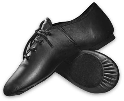 iKelpie Lace Jazz Dance Shoes Black Leather Split Sole Unisex Irish Pump Hard Jig - Modern Stage Dance Shoes Rubber Heel