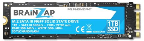 BRAINZAP 1TB 1000GB M.2 NGFF SATA III SSD 6 GBit/s - 550MB/s Lesen 500MB/s Schreiben Solid State Drive