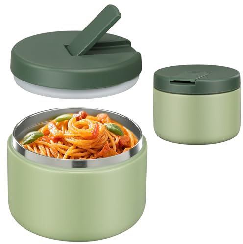 Pawtong 12oz Insulated Vacuum Food Jar with Buckle Lid Wide Mouth Soup Thermo for Hot Food Kids Leakproof Stainless Steel Lunch Container- Green- 1Pack