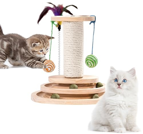 HIQE-FL Katz Spielzeug Set,3-In-1,Hölzernes Roller Doppelschicht Drehtisch Interaktives Katzenspielzeug,Katzen Spielzeug Kitten Mit Interaktiven,Cat Toy,Katzenspielzeugbal(C)