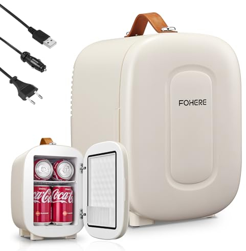 FOHERE Mini Frigo de Chambre 5 Litres/ 6 Canettes, Petit Frigo USB/CA/CC, Cosmetique, Mini Réfrigérateurs pour Boissons, Nourriture, Beauté, Bureau, Dortoir, Voiture, Blanc