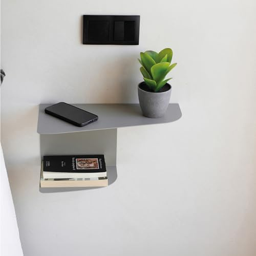 MILUKA Sängbord Väggskåp 2 st Grå 40 x 20 cm | Komplett för Sovrum, Organisering och Väggdekoration | Sidobord för Moderna Entréhallar | Litet Väggmonterat (2, Grå) | Väggmonterat nattduksbord, i ett stycke med 2 inbyggda hyllor, även perfekt som en liten entrékonsol eller hörnhylla