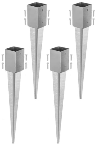 KOTARBAU® Set de 4 Unidades Soporte Poste Madera - Acero Galvanizado - 75 cm - Plata - Soporte para Clavar en Tierra - 91 x 91 mm - Piqueta para Poste - con Punta - Resistente a la Corrosión