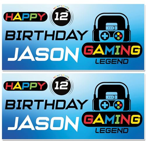 AK Giftshop Personalised Gaming Gamer Birthday Banner Party Decorations - ANY NAME AND AGE (pack of 2)