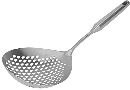 Skimmerslev, Slitssked, 304 Rostfritt Stål Långt Handtag Storflödesskimmersked, för Pommes Frites, Grönsaker, Kött, Separerar Varm Olja eller Kokande Vatten (Silver)