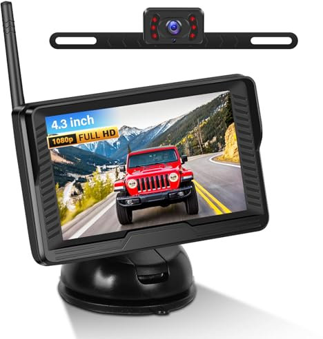CAMECHO Wireless Rear View Camera Kit Night Vision Reversing Camera 4.3 inch IPS Screen IP69 Waterproof Rear View Camera Wide Angle for Car Van Camping Car DIY Guide Line