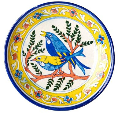 Tarini Gallery Placa de pared de cerámica hecha a mano, elegante plato de diseño de pájaros para sala de estar, dormitorio, oficina y regalo (plato blanco)