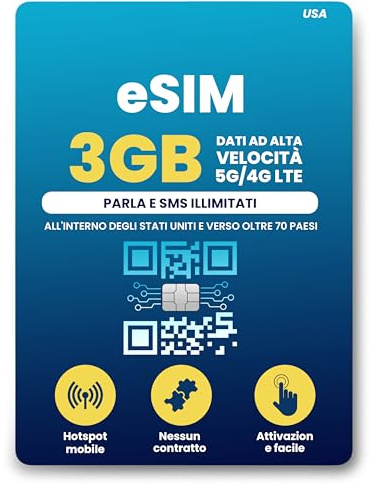 H2O trådlöst 30-dagars USA eSIM, förbetalt eSIM-kort med 3 GB höghastighet 4G LTE/5G-data och 2 GB mobil hotspot, obegränsad data, samtal och text till 70+ länder, amerikanskt mobil-SIM-kort för