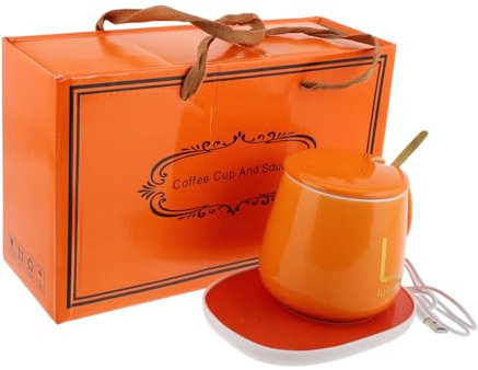 ABOOFAN 1 Impostato Tazza Termica Tazza Per Bevande Calde Scaldatazze Usb Scaldatazze Da Tavolo Tazza Elettrica Scaldatazze Elettrico Tazza Da Viaggio Riscaldata Ceramica Orange