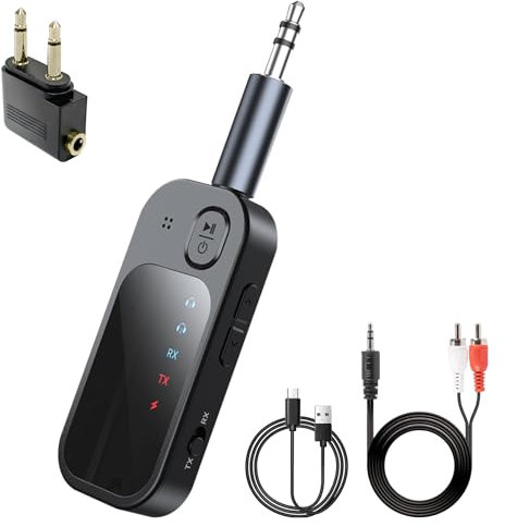 Bluetooth 5.4 Trasmettitore Ricevitore 2-in-1, Adattatore Bluetooth per TV, Adattatore con Jack Aux 3,5mm, per per TV PC Amplificatore Auto Telefono Altoparlanti Cuffie