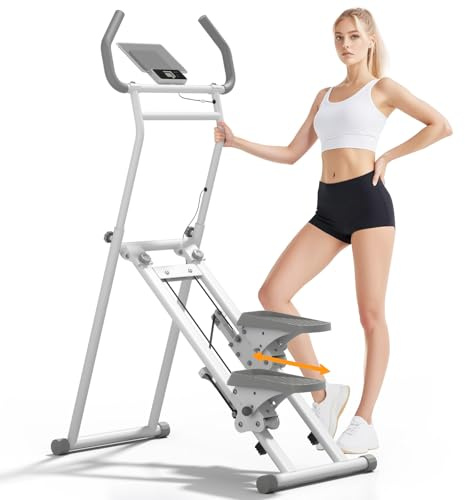 MACYO Stair Stepper for Home Workout - Full-Size Foot Pedals with Tablet Holder, Foldable Stepping Climbers, Easy Assembly, Compact Design for Cardio & Leg Training (White)