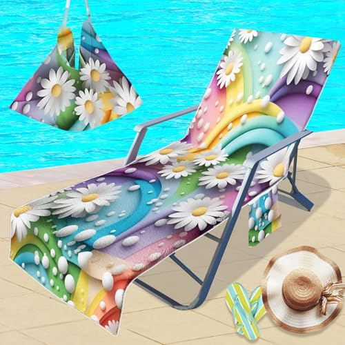 Morbuy Fundas Tumbona con Bolsillo, 3d Impresión Toalla de Playa de Secado Rápido para Silla de Playa/Colchoneta Tumbona Jardin, Funda Protectora para Cojin (Crisantemo,1)