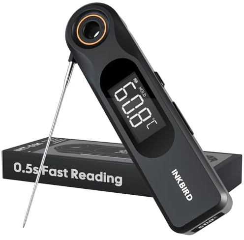 INKBIRD Termometro Alimentare a Lettura Istantanea a Doppio Display,Due Schermi,Risposta Super Rapida 0,5 Sec,Impermeabile IP65 Corpo Intero,Ideale per Cucina, Grigliate,Forno,Preparazione Bevande
