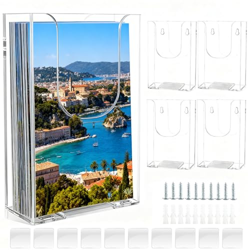 Gachiwar 5 stycken väggbroschyrhållare för A6, 110 mm x 165 mm x 42 mm akryl flyghållare vägg, transparent, U-formad öppning, dokumenthållare vägg, för broschyrer, flygblad och menyer
