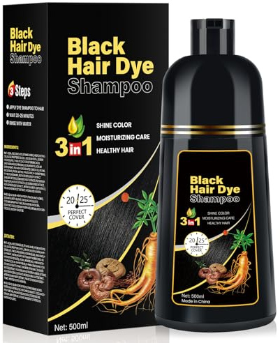 Hair Dye Shampoo for Women Men 3 in 1,Cover Gray hairs,Herbal Ingredients Natural Hair Colour Shampoo,Contains Ginseng Extract,Natural Haircoloring (Black)
