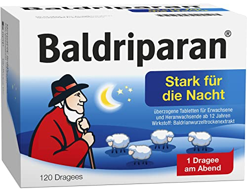 Baldriparan Stark für die Nacht – Pflanzliches Arzneimittel mit hoch dosiertem Baldrianwurzel-Trockenextrakt – Bewährte Dragees bei nervös bedingten Schlafstörungen – 120 Dragees