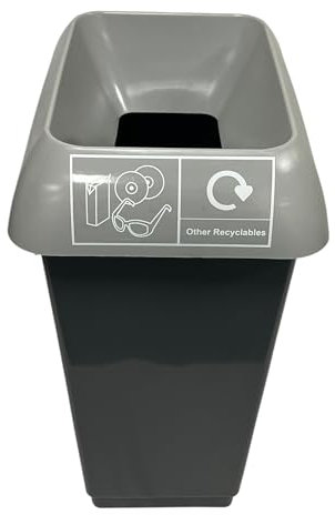 Chabrias Ltd 50 Litre Recycling Waste Bin With Lid & Logo Sticker Included (Light Grey Lid & Other Recyclable Logo)