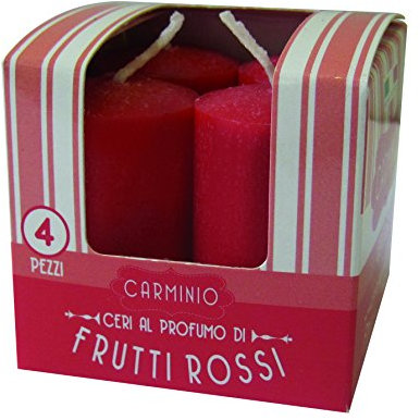 Set da 4 Candele profumate Melrose - Profumazione Frutti Rossi - Fragranza Benessere - Diametro 3 cm Altezza 5 cm - Durata Ore