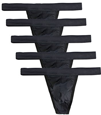Summer Code Herr låg midja mesh trosor string sexiga tanga underkläder, 5-pack svart, S
