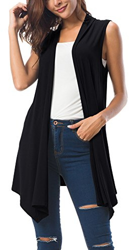 Urban GoCo Mujeres Sin Mangas Drapeado Cárdigan Chaleco (X-Large, Negro)