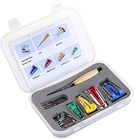 Voarge Schrägbandformer SetBinding Fuß Ahle Pin Set Quilt Nähen, Fabric Bias Tape Maker Werkzeug zum Nähen Quilten mit Nähfuß, Quiltenahle, Ball Pins