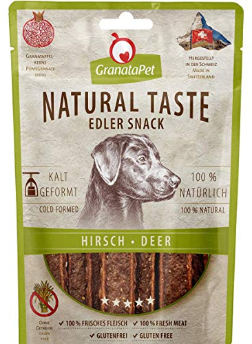 GranataPet Natural Taste Edler Snack Hirsch, Hundeleckerli ohne Getreide & ohne Zuckerzusätze, Belohnung für zwischendurch, schmackhafter Hundesnack, 90 g