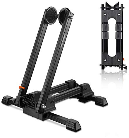 ROCKBROS Foldable Bike Stand-Portable Floor Rack for Road, MTB, Gravel & City Bikes - Lightweight Indoor Parking Wheel Holder for Apartment & Garage - Fits 20”-29” Wheels No Assembly (Black)