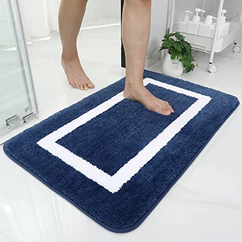 Homaxy Badezimmerteppich Badematte rutschfest Waschbar Badteppich Weiche Mikrofaser Hochflor Badvorleger – 40 x 60 cm, Marine Blau