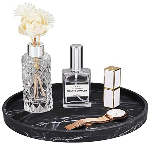 Emibele Portaoggetti Centrotavola Rotondo in Resina, Portagioielli Vassoio per Anelli Candela Gioielli Portachiavi Organizzatore per Ingresso Bagno Scrivania Piatto Decorativo - Inchiostro Nero Opaco