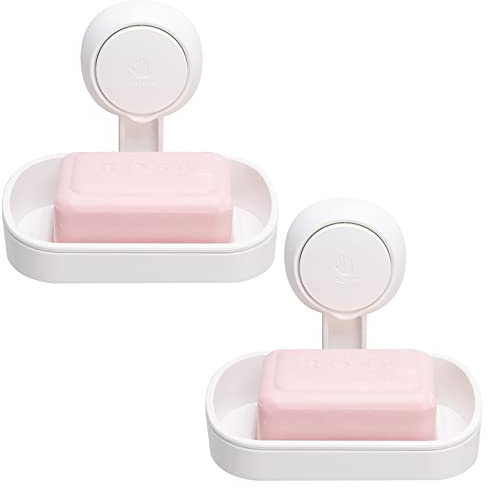 TAILI Suction Soap Dish for Shower 2 Pack, Drill-Free Wall Mounted, White | Shower Soap Holder, Sponge Tray, Max Hold 3KG for Bathroom, Waterproof Plastic Sink Holder, Removable Bathtub Organizer