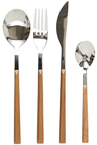 HOME DECO FACTORY, KA5991, Set Posate Effetto Legno 16 Pezzi, Design Elegante in Acciaio Inossidabile, Resistenti e Pratiche per Tutti i Pasti, Ideali per Tutte Le Occasioni, Marrone, Argento