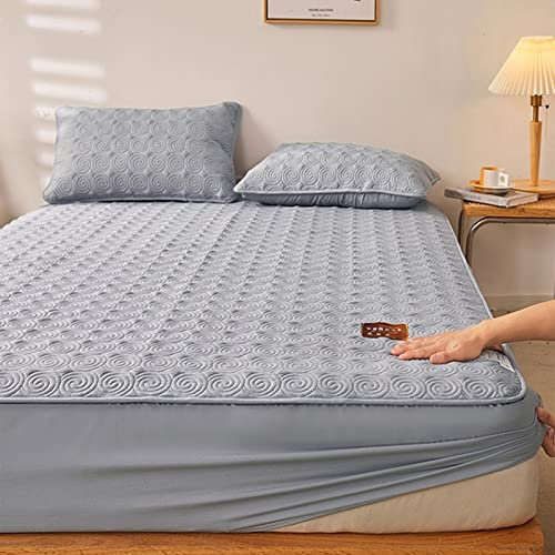 YUDEYU Tippe A Roher Baumwollstoff Spannbettuch Enthält pflanzliche Ballaststoffe Gesteppte Schicht Tagesdecke Matratzenschoner Spann bettlaken Lakens (Farbe : Dark Grey, Größe : 80x200 cm+30cm)