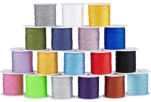 PH PandaHall 360m Nylonschnur, 18 Farben 0.4mm Perlenschnur Armbandschnur Chinesische Knotenschnur für Schmuckherstellung Makramee Freundschaftsarmbänder Weihnachtsschmuck