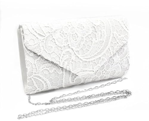 Fililogor Clutch für Damen, elegante Abendtasche, Clutch für Abschlussball, Party, Damen für Hochzeit, Party, Braut, weiß