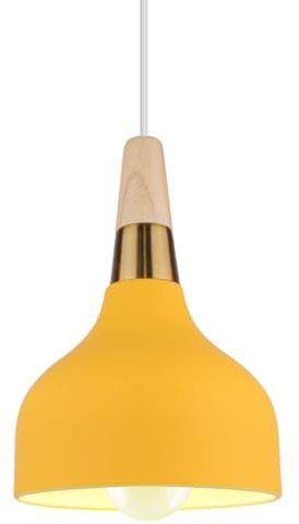 PETITES ECREVISSES Lámpara Colgante Vintage LED Lámpara de Techo Moderna E27 Iluminación de techo Retro en Madera Metal para Dormitorio Salon Cocina (Amarillo - 1 pieza)