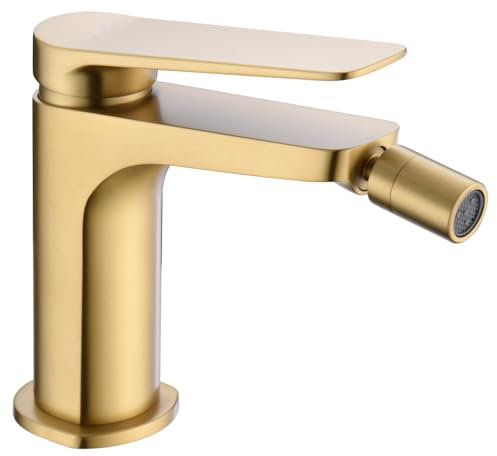 MICE - Monomando para Bidé de Latón - Grifo Higienico para WC Apto para Agua Frio/Caliente - Color Oro Cepillado BDN047-2OC Serie Napoles