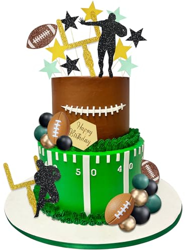 UFROMSKY Football Cake Toppers - 54pcs Set with Goal Posts, Players, Balls & Stars - Sport Themed Dessert Decorating Cake Toppers for Birthday Party Supplies, Multicolored