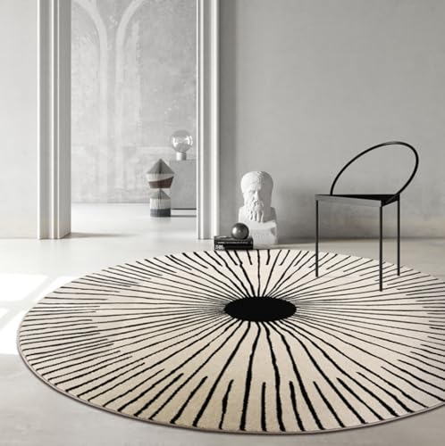 Freyamy Rund Teppich 160cm Hochflor Geometrisch Streifen Teppiche Plüsch Flauschig Weich Teppich Waschbar Modern Wohnzimmer Schlafzimmer Dekorative Küche Fußmatte Haustierteppich