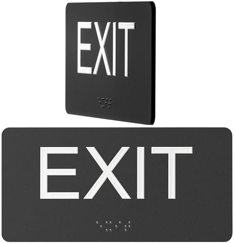 Exit Sign with Braille for Business Door - Acrylic ADA Compliant Office Door Signs for Exit with Double Sided Mounting Tape, Horizontal Exit Sign (2.8 x 5.8)