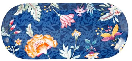 GENEVIEVE LETHU 537286 Plat Porcelaine Décor feuilles et fleurs - Collection Pondichery - L 33,5 x l 15 x 1,5 cm - Emballé dans 1 boîte cadeau