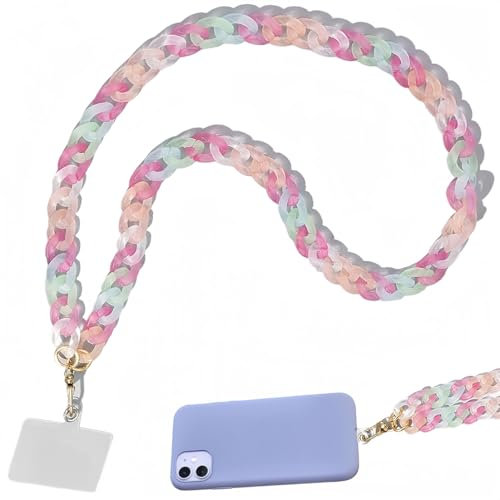 ZKGYUS Cordon Telephone Portable,Tour de Cou Telephone,Bijoux de Telephone,Longue lanière de téléphone en Acrylique, chaîne de téléphone perlée avec Pendentif en Forme de clé(Rose Transparent)