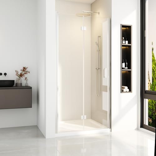 Nischentür Duschabtrennung 75 ×195 cm,180° Falttür Duschkabine Duschtür Faltbar Duschwand Dusche aus 6mm ESG Nano Glas